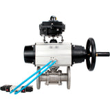 Ball valves Elephant BV3131P(3pc)-FP-F-ISO-H DN65-80 16 bar, three-piece full bore flanged, stainless steel SS304, seal - PTFE, with pneumatic actuator PA-DA-105-1 double acting, with pneumatic distributor 4V320-10 220V, with LSU APL-410N EX
