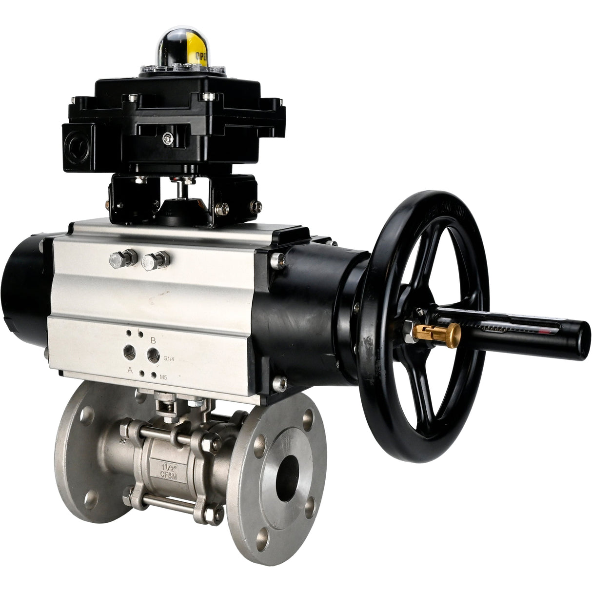 Ball valves Elephant BV3232P(3pc)-FP-F-ISO-H DN65-80 16 bar three-piece full bore flanged, body - stainless steel SS304, seal - PTFE, with pneumatic actuator Elephant PA-DA and LSU APL-410N EX