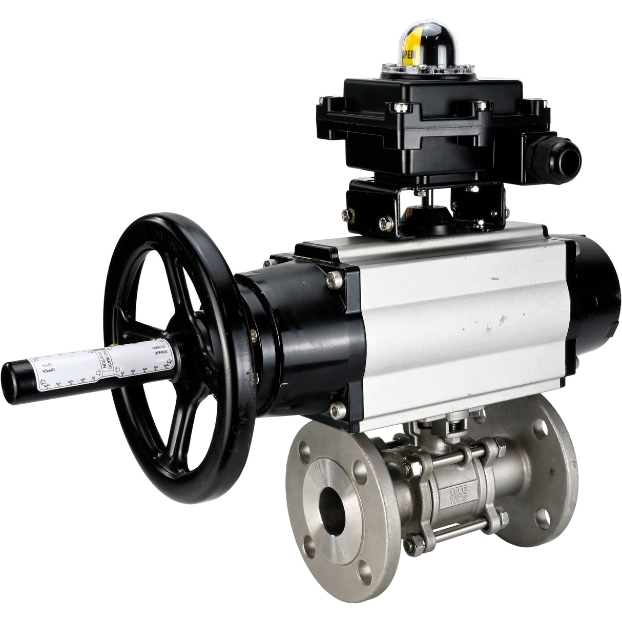 Ball valves Elephant BV3232P(3pc)-FP-F-ISO-H DN65-80 16 bar three-piece full bore flanged, body - stainless steel SS304, seal - PTFE, with pneumatic actuator Elephant PA-DA and LSU APL-410N EX