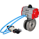 Ball valves Elephant BV3232P-FP-Fb-ISO-H 16 bar, full bore wafer, stainless steel SS316, seal - PTFE, with pneumatic actuator PA-SA with return springs, with pneumatic distributor 4V320-08 220V