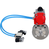 Ball valves Elephant BV3232P-FP-Fb-ISO-H 16 bar, full bore wafer, stainless steel SS316, seal - PTFE, with pneumatic actuator PA-SA with return springs, with pneumatic distributor 4V320-08 220V