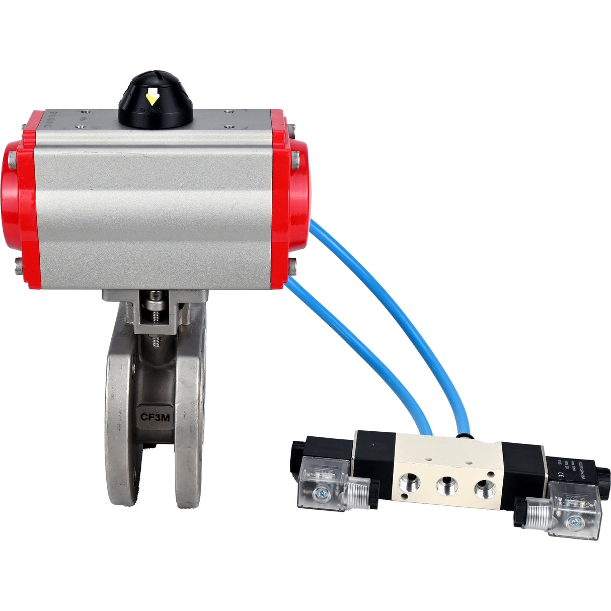 Ball valves Elephant BV3232P-FP-Fb-ISO-H 16 bar, full bore wafer, stainless steel SS316, seal - PTFE, with pneumatic actuator PA-SA with return springs, with pneumatic distributor 4V320-08 220V