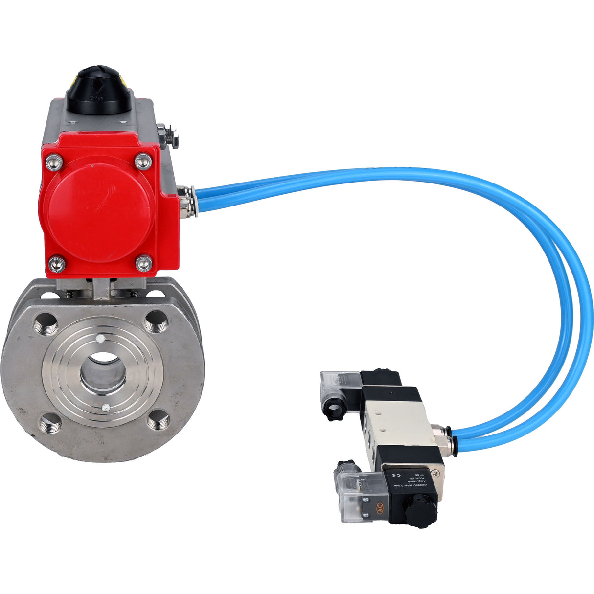 Ball valves Elephant BV3232P-FP-Fb-ISO-H 16 bar, full bore wafer, stainless steel SS316, seal - PTFE, with pneumatic actuator PA-SA with return springs, with pneumatic distributor 4V320-08 220V