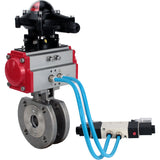 Ball valves Elephant BV3232P-FP-Fb-ISO-H 16 bar, full bore wafer, stainless steel SS316, seal - PTFE, with double-acting PA-DA pneumatic actuator, with pneumatic distributor 4V320-08 220V, with LSU APL-210N