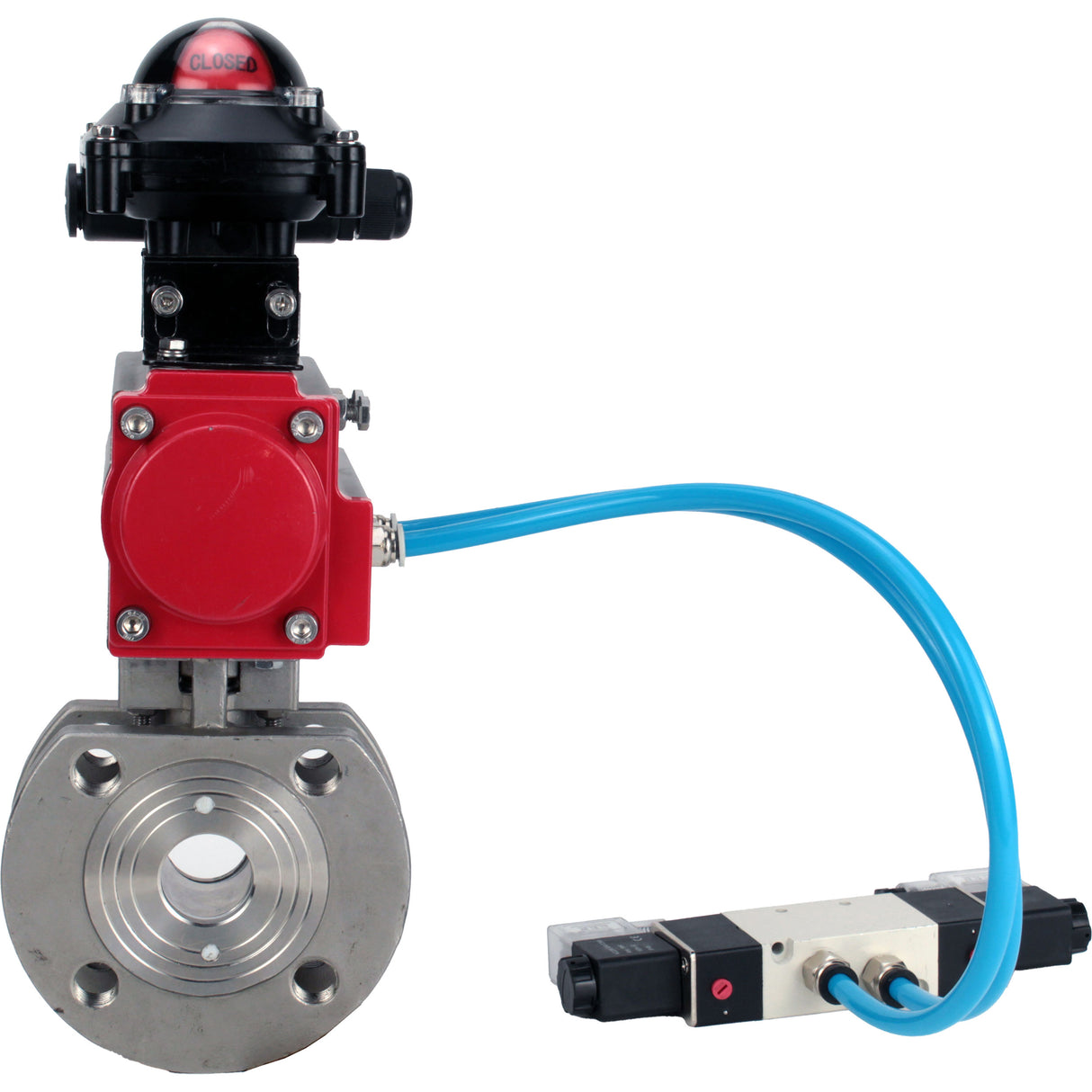Ball valves Elephant BV3232P-FP-Fb-ISO-H 16 bar, full bore wafer, stainless steel SS316, seal - PTFE, with double-acting PA-DA pneumatic actuator, with pneumatic distributor 4V320-08 220V, with LSU APL-210N