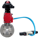 Ball valves Elephant BV3232P-FP-Fb-ISO-H 16 bar, full bore wafer, stainless steel SS316, seal - PTFE, with double-acting PA-DA pneumatic actuator, with pneumatic distributor 4V320-08 220V, with LSU APL-210N