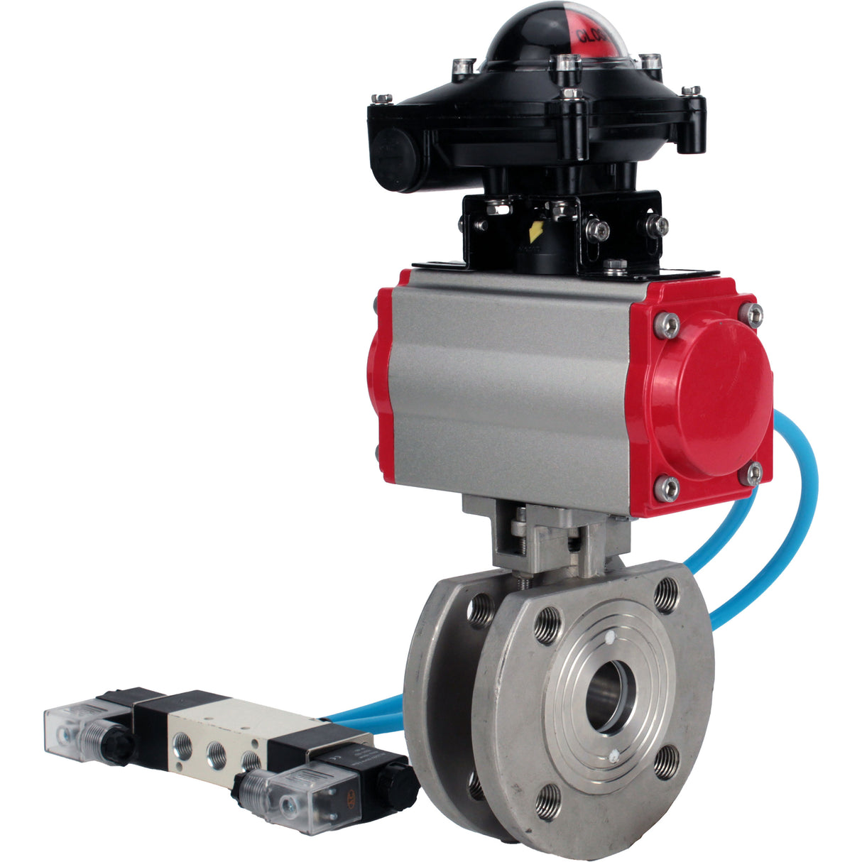 Ball valves Elephant BV3232P-FP-Fb-ISO-H 16 bar, full bore wafer, stainless steel SS316, seal - PTFE, with double-acting PA-DA pneumatic actuator, with pneumatic distributor 4V320-08 220V, with LSU APL-210N