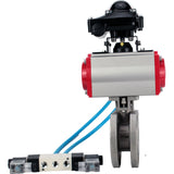 Ball valves Elephant BV3232P-FP-Fb-ISO-H 16 bar, full bore wafer, stainless steel SS316, seal - PTFE, with double-acting PA-DA pneumatic actuator, with pneumatic distributor 4V320-08 220V, with LSU APL-210N