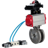 Ball valves Elephant BV3232P-FP-Fb-ISO-H 16 bar, full bore wafer, stainless steel SS316, seal - PTFE, with double-acting PA-DA pneumatic actuator, with pneumatic distributor 4V320-08 220V, with LSU APL-210N