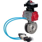 Ball valves Elephant BV3232P-FP-Fb-ISO-H 16 bar, full bore wafer, stainless steel SS316, seal - PTFE, with double-acting PA-DA pneumatic actuator, with pneumatic distributor 4V320-08 220V, with LSU APL-210N