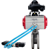 Ball valves Elephant BV3232P-FP-Fb-ISO-H 16 bar, full bore wafer, stainless steel SS316, seal - PTFE, with double-acting PA-DA pneumatic actuator, with pneumatic distributor 4V320-08 220V, with LSU APL-210N