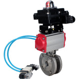 Ball valves Elephant BV3232P-FP-Fb-ISO-H 16 bar, full bore wafer, stainless steel SS316, seal - PTFE, with double-acting PA-DA pneumatic actuator, with pneumatic distributor 4V320-08 220V, with LSU APL-410N EX