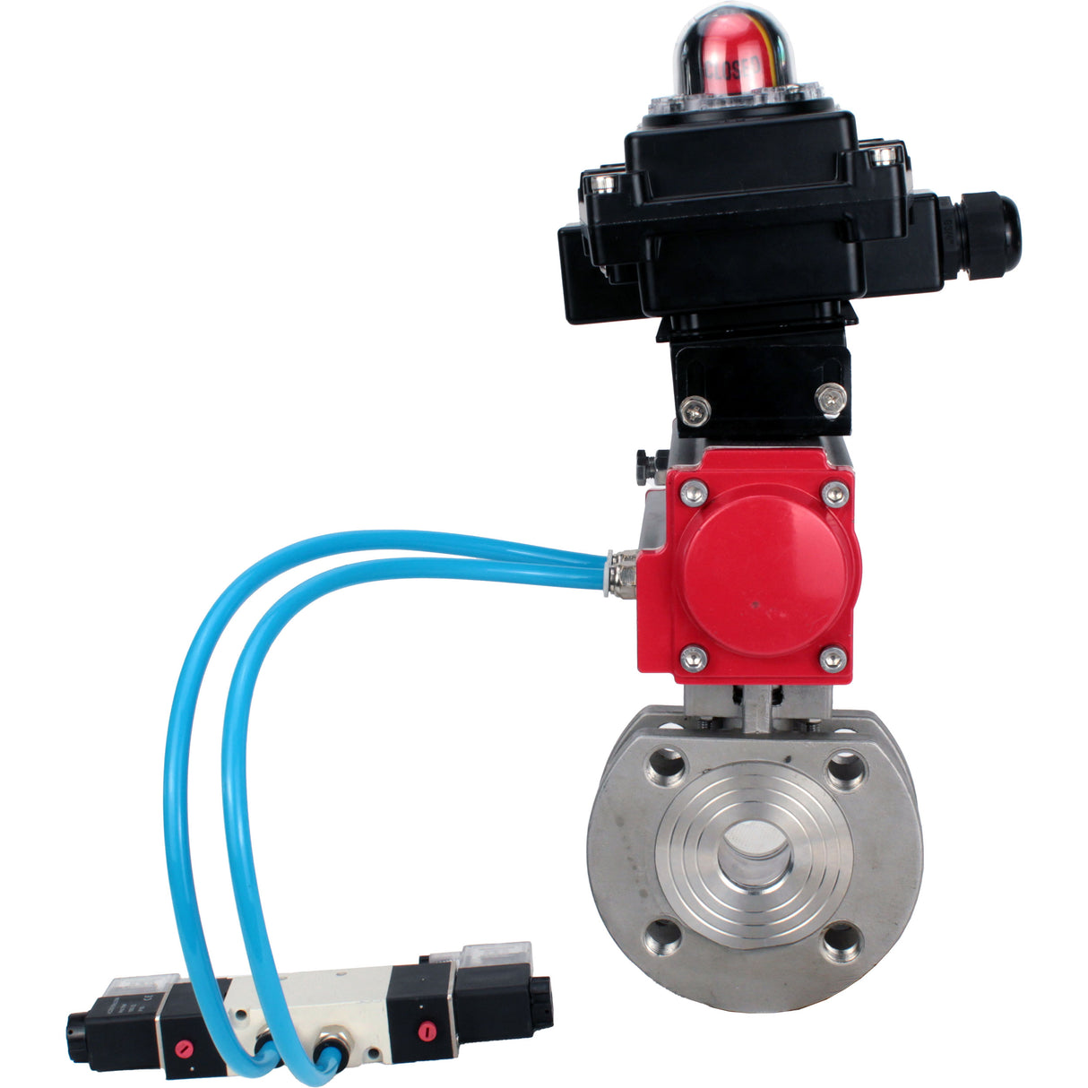 Ball valves Elephant BV3232P-FP-Fb-ISO-H 16 bar, full bore wafer, stainless steel SS316, seal - PTFE, with double-acting PA-DA pneumatic actuator, with pneumatic distributor 4V320-08 220V, with LSU APL-410N EX