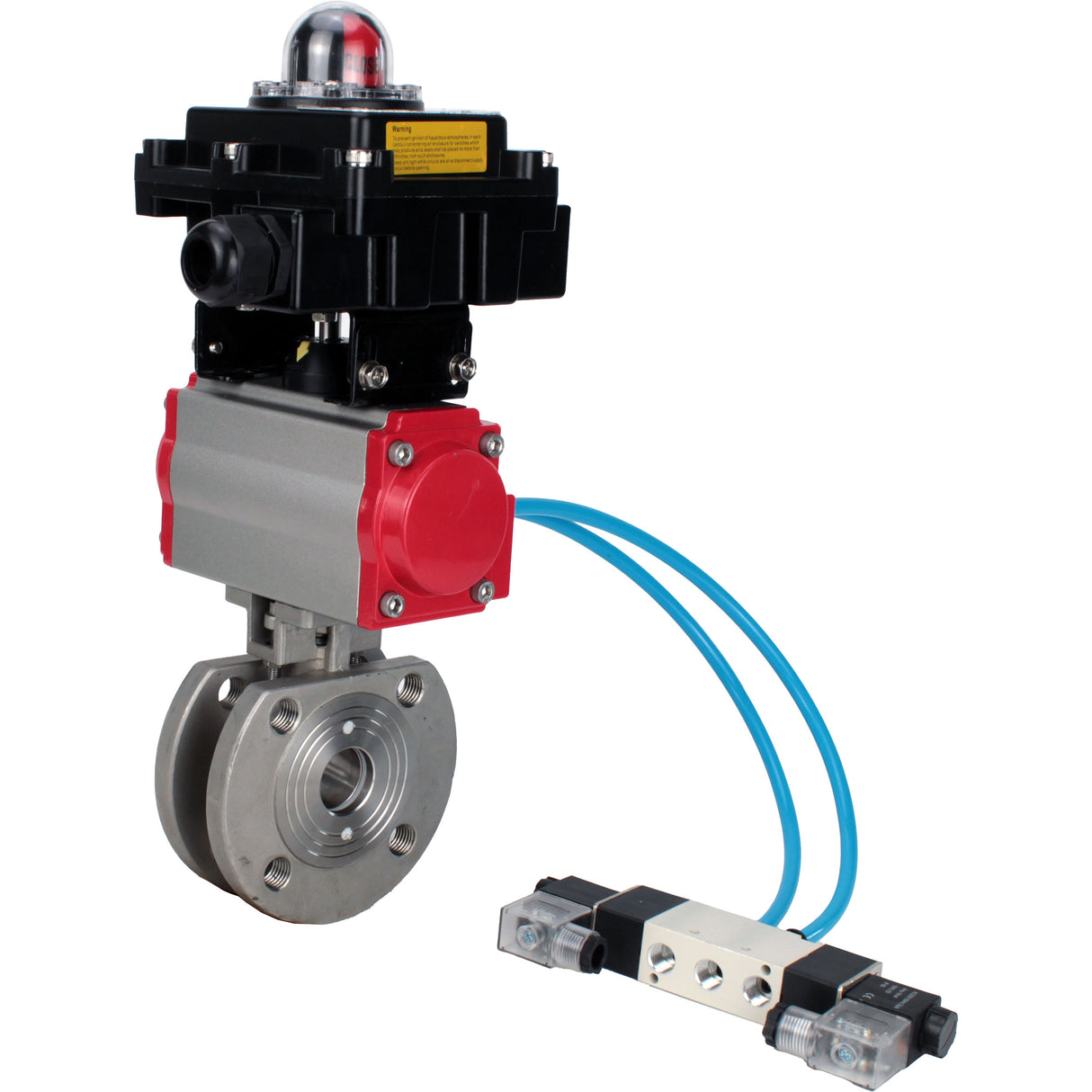 Ball valves Elephant BV3232P-FP-Fb-ISO-H 16 bar, full bore wafer, stainless steel SS316, seal - PTFE, with double-acting PA-DA pneumatic actuator, with pneumatic distributor 4V320-08 220V, with LSU APL-410N EX