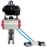 Ball valves Elephant BV3232P-FP-Fb-ISO-H 16 bar, full bore wafer, stainless steel SS316, seal - PTFE, with double-acting PA-DA pneumatic actuator, with pneumatic distributor 4V320-08 220V, with LSU APL-410N EX