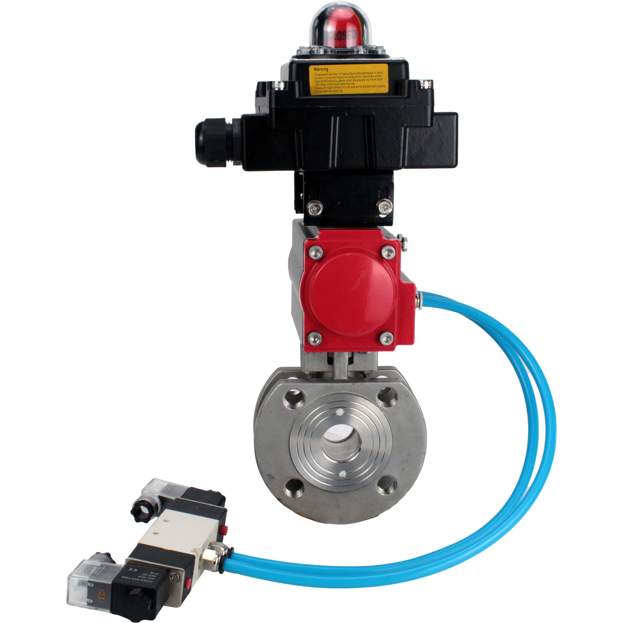 Ball valves Elephant BV3232P-FP-Fb-ISO-H 16 bar, full bore wafer, stainless steel SS316, seal - PTFE, with double-acting PA-DA pneumatic actuator, with pneumatic distributor 4V320-08 220V, with LSU APL-410N EX