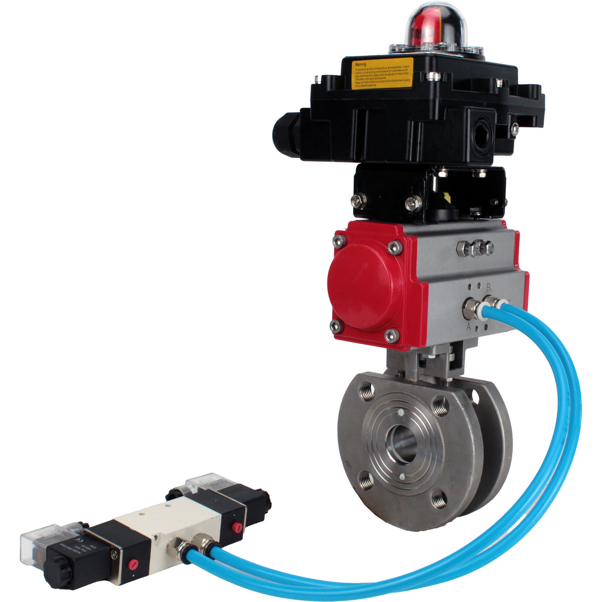 Ball valves Elephant BV3232P-FP-Fb-ISO-H 16 bar, full bore wafer, stainless steel SS316, seal - PTFE, with double-acting PA-DA pneumatic actuator, with pneumatic distributor 4V320-08 220V, with LSU APL-410N EX