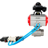 Ball valves Elephant BV3232P(2pc)-FP-T-ISO-H 16 bar, full bore coupling, stainless steel SS316, seal - PTFE, with pneumatic actuator PA-SA with return springs, with pneumatic distributor 4V320-08 220V, with LSU APL-210N