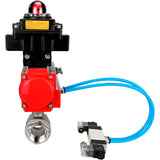 Ball valves Elephant BV3232P(2pc)-FP-T-ISO-H 16 bar, full bore coupling, stainless steel SS316, seal - PTFE, with pneumatic actuator PA-SA with return springs, with pneumatic distributor 4V320-08 220V, with LSU APL-410N EX