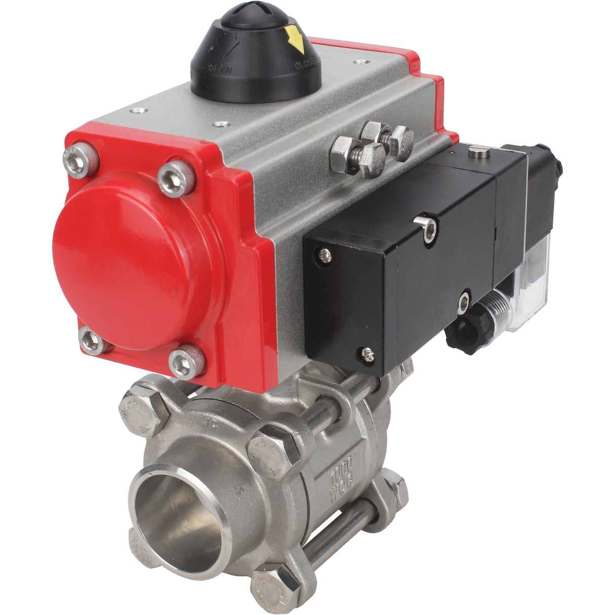 Stainless steel ball valve Elephant kshpp-316200-da-4m310-110/220, body material - stainless steel AISI 316, ball material - stainless steel AISI 316, seal - PTFE, pneumatic actuator operated