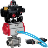 Ball valves Elephant BV3232P(3pc)-FP-W-ISO-H 16 bar/25, full bore for welding, stainless steel SS316, seal - PTFE, with double-acting PA-DA pneumatic actuator, with pneumatic distributor 4V320-08 220V, with LSU APL-410N EX