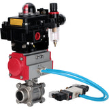 Ball valves Elephant BV3232P(3pc)-FP-W-ISO-H 16 bar/25, full bore for welding, stainless steel SS316, seal - PTFE, with double-acting PA-DA pneumatic actuator, with pneumatic distributor 4V320-10 220V, with LSU APL-410N EX, with ATU AFC2000