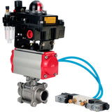 Ball valves Elephant BV3232P(3pc)-FP-W-ISO-H 16 bar/25, full bore for welding, stainless steel SS316, seal - PTFE, with double-acting PA-DA pneumatic actuator, with pneumatic distributor 4V320-10 220V, with LSU APL-410N EX, with ATU AFC2000