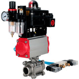 Ball valves Elephant BV3232P(3pc)-FP-W-ISO-H 16 bar/25, full bore for welding, stainless steel SS316, seal - PTFE, with double-acting PA-DA pneumatic actuator, with pneumatic distributor 4V320-10 220V, with LSU APL-410N EX, with ATU AFC2000