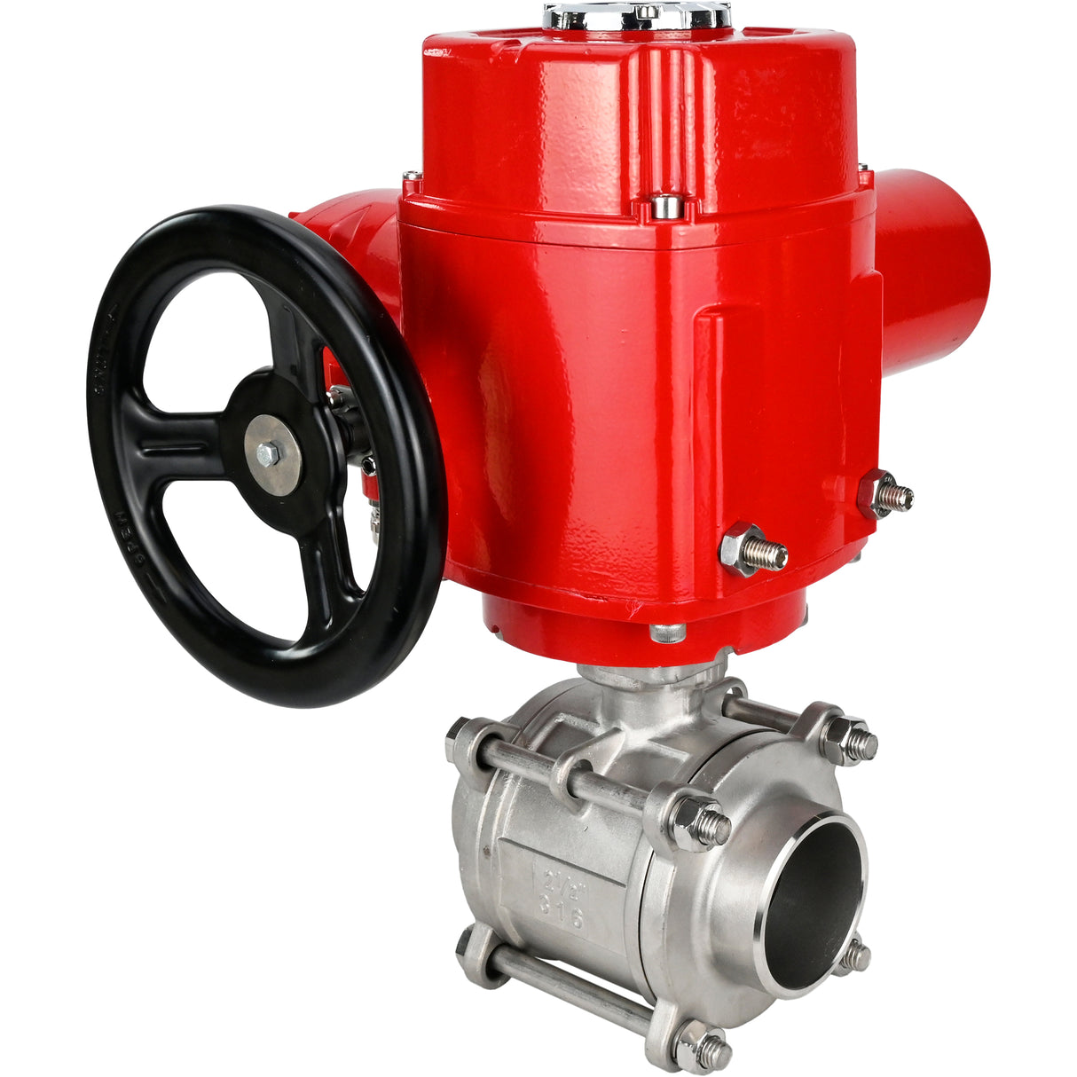 Stainless steel ball valve Elephant BVPP 316.200-ISO 63 bar SS316 full port, for welding, body material - stainless steel, quarter-turn electric actuator Elephant QT-W (M) EX 380 V