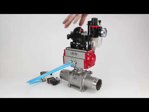 Ball valves Elephant BV3131P(3pc)-FP-W-ISO-H LONG full bore, body - stainless steel 304, for welding, with pneumatic actuator Elephant PA-SA, pneumatic distributor 4V320-08 220V, LSU APL-210N and ATU AFC2000