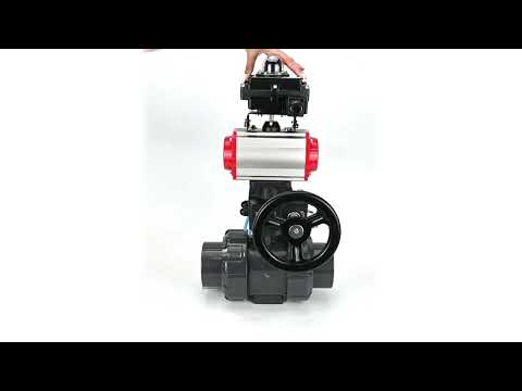 Ball valves Elephant BV4242E-FP-GRM-ISO, body material - UPVC, ball material - UPVC, seal - EPDM, with pneumatic actuator double action PA-DA, pneumatic distributor 4V320-08 220V, LSU APL-410N EX and handwheel MON