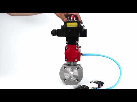 Ball valves Elephant BV3232P-FP-Fb-ISO-H 16 bar, full bore wafer, stainless steel SS316, seal - PTFE, with double-acting PA-DA pneumatic actuator, with pneumatic distributor 4V320-10 220V, with LSU APL-410N EX