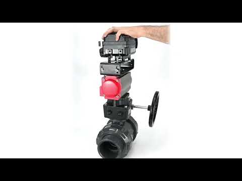 Ball valves Elephant BV4242E-FP-GRM-ISO, body material - UPVC, ball material - UPVC, seal - EPDM, with pneumatic actuator double action PA-DA, electro-pneumatic rotary positioner YT-1000RSN without feedback and handwheel MON