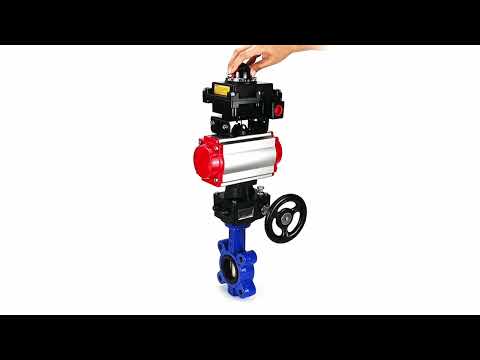 Water Butterfly Valve Elephant WBV1616E-2W-Fb-H, body material - cast iron QT450, disk material - cast iron QT450, seal - EPDM, with pneumatic actuator double action PA-DA, handwheel MON, LSU APL-410N EX