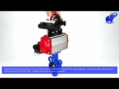 Water Butterfly Valve Elephant al-316l-epdm-elephant-da-4m310-24-apl210n, body material - aluminium alloy, disk material - stainless steel AISI 316L, seal - EPDM, pneumatic actuator operated