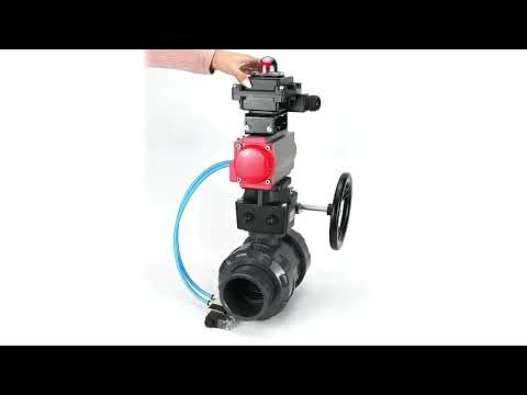 Ball valves Elephant BV4242E-FP-GRM-ISO, body material - UPVC, ball material - UPVC, seal - EPDM, with pneumatic actuator double action PA-DA, pneumatic distributor 4V320-10 220V, LSU APL-410N EX and handwheel MON
