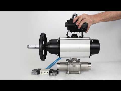 Ball valves Elephant BV3131P(3pc)-FP-W-ISO-H LONG,  body material - Stainless steel AISI 304, seal - PTFE / PTFE / Teflon, with pneumatic actuator double action PA-DA-105-1, 4V320-08 220V, LSU APL-410N Ex