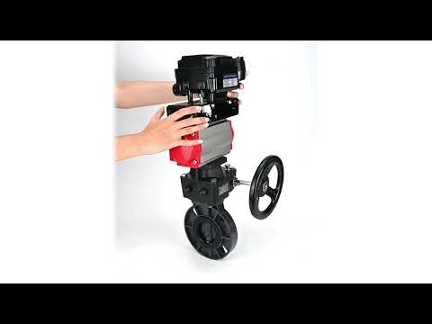 Butterfly valves Elephant WBV4242E-2W-Fb-ISO, body material - UPVC, disc material - UPVC, seal - EPDM, with pneumatic actuator double action PA-DA, electro-pneumatic rotary positioner YT-1000RSN without feedback and handwheel MON