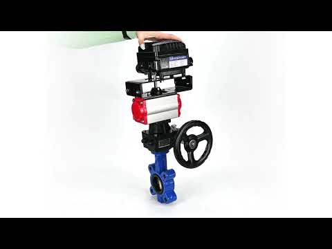 Water Butterfly Valve Elephant WBV1616N-2W-Fb-H, body material - cast iron QT450, disk material - cast iron QT450, seal - NBR, with pneumatic actuator double action PA-DA, handwheel MON, electropneumatic rotary positioner YT-1000RSN without feedback