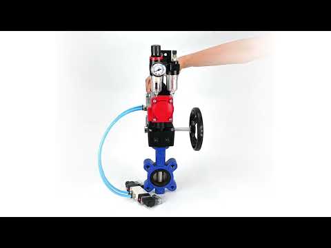 Water Butterfly Valve Elephant WBV1616E-2W-Fb-H, body material - cast iron QT450, disk material - cast iron QT450, seal - EPDM, with pneumatic actuator double action PA-DA, 4V320-08 220V, handwheel MON, ATU AFC2000