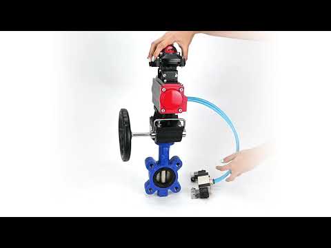 Water Butterfly Valve Elephant WBV1616N-2W-Fb-H, body material - cast iron QT450, disk material - cast iron QT450, seal - NBR, pneumatic actuator PA-DA double action, 4V320-08 220V, LSU APL-210N, handwheel MON