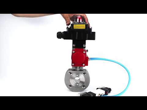 Ball valves Elephant BV3232P-FP-Fb-ISO-H 16 bar, full bore wafer, stainless steel SS316, seal - PTFE, with double-acting PA-DA pneumatic actuator, with pneumatic distributor 4V320-08 220V, with LSU APL-410N EX