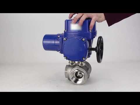 Stainless steel ball valve Elephant RP.SS316.200.MM.ISO 914 PSI threaded, standard port, three way, L-type, body material - stainless steel AISI 316, with quater-turn electric actuator Elephant QT-W (M) 380V