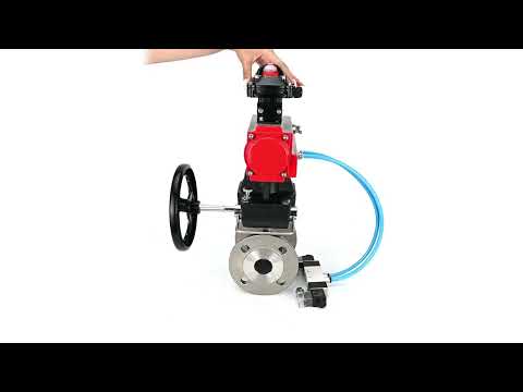 Ball valves Elephant BV3232P(2pc)-FP-F-ISO-H,  body material - Stainless steel AISI 316, seal - PTFE / PTFE / Teflon, with pneumatic actuator double action PA-DA, 4V320-10 220V, LSU APL-210N, handwheel MON