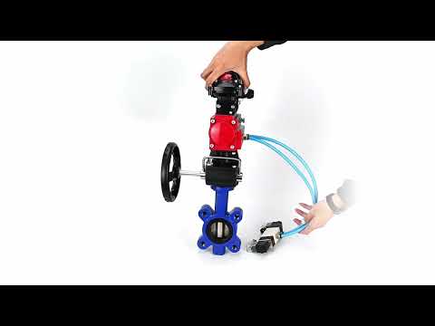 Water Butterfly Valve Elephant WBV1616N-2W-Fb-H, body material - cast iron QT450, disk material - cast iron QT450, seal - NBR, pneumatic actuator PA-DA double action, 4V320-10 220V, LSU APL-210N, handwheel MON, ATU AFC2000