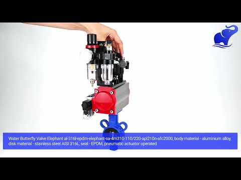 Water Butterfly Valve Elephant al-316l-epdm-elephant-sa-4m310-110/220-apl210n-afc2000, body material - aluminium alloy, disk material - stainless steel AISI 316L, seal - EPDM, pneumatic actuator operated