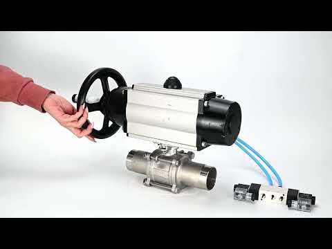 Ball valves Elephant BV3131P(3pc)-FP-W-ISO-H LONG,  body material - Stainless steel AISI 304, seal - PTFE / PTFE / Teflon, with pneumatic actuator double action PA-DA-105-1, 4V320-08 220V