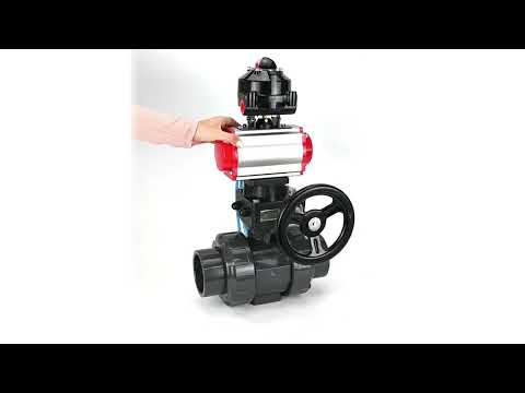 Ball valves Elephant BV4242E-FP-GRM-ISO, body material - UPVC, ball material - UPVC, seal - EPDM, with pneumatic actuator double action PA-DA, pneumatic distributor 4V320-08 220V, LSU APL-510N EX and handwheel MON