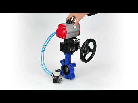 Water Butterfly Valve Elephant WBV1631E-2W-Fb-H, body material - cast iron QT450, disk material - stainless steel AISI 304, seal - EPDM, with pneumatic actuator double action PA-DA, 4V320-10 220V, handwheel MON