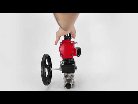 Ball valves Elephant BV3131P(3pc)-FP-W-ISO-H LONG full bore, body - stainless steel 304, for welding, with pneumatic actuator PA-DA, pneumatic distributor 4V320-10 220V, MON reducer and ATU AFC2000